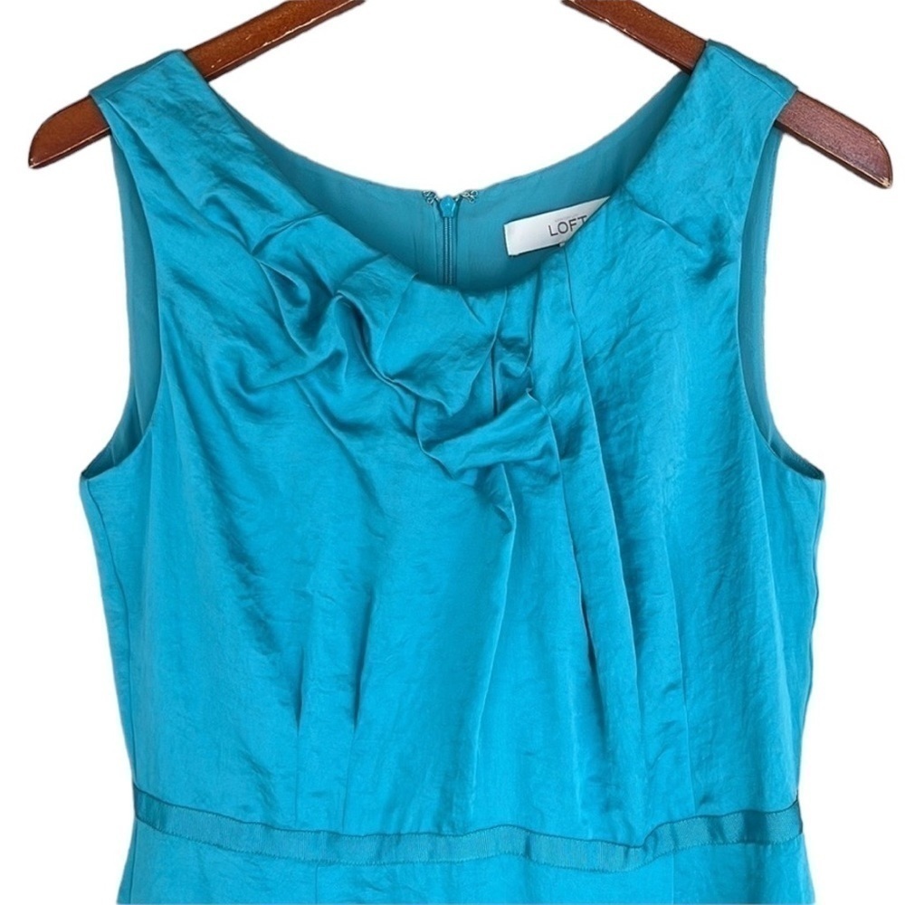 LOFT Teal Green Ruched Neckline Sleeveless Fully Lined Dress Size 8 NWT - Picture 2 of 12